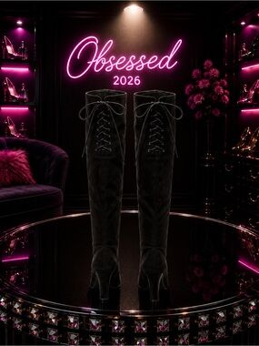Lace-Up Black Faux Suade Over-the-Knee Women's Boots NWOT 💎